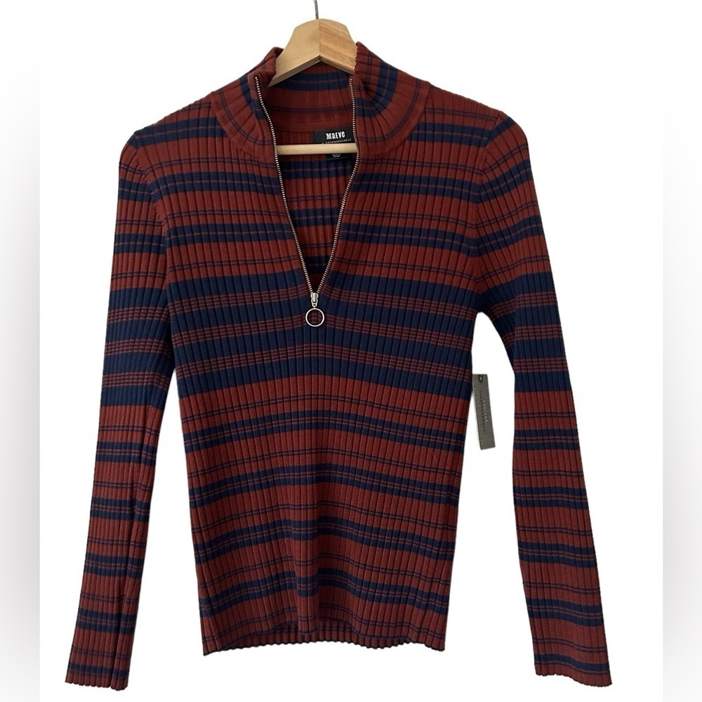 NWT Anthropologie Maeve Liz Quarter Zip Pullover Stripe Red Medium P - Picture 3 of 7